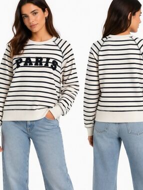 Joei & i Paris Crewneck Sweatshirt Striped Lounge Pullover Size S
